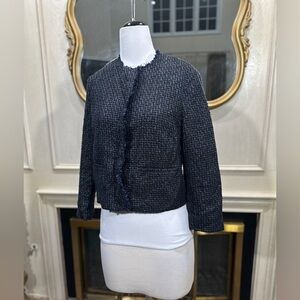 Banana Republic NWT‎ Tweed Jacket Size 10 Black Gold Metallic Lurex Fringe